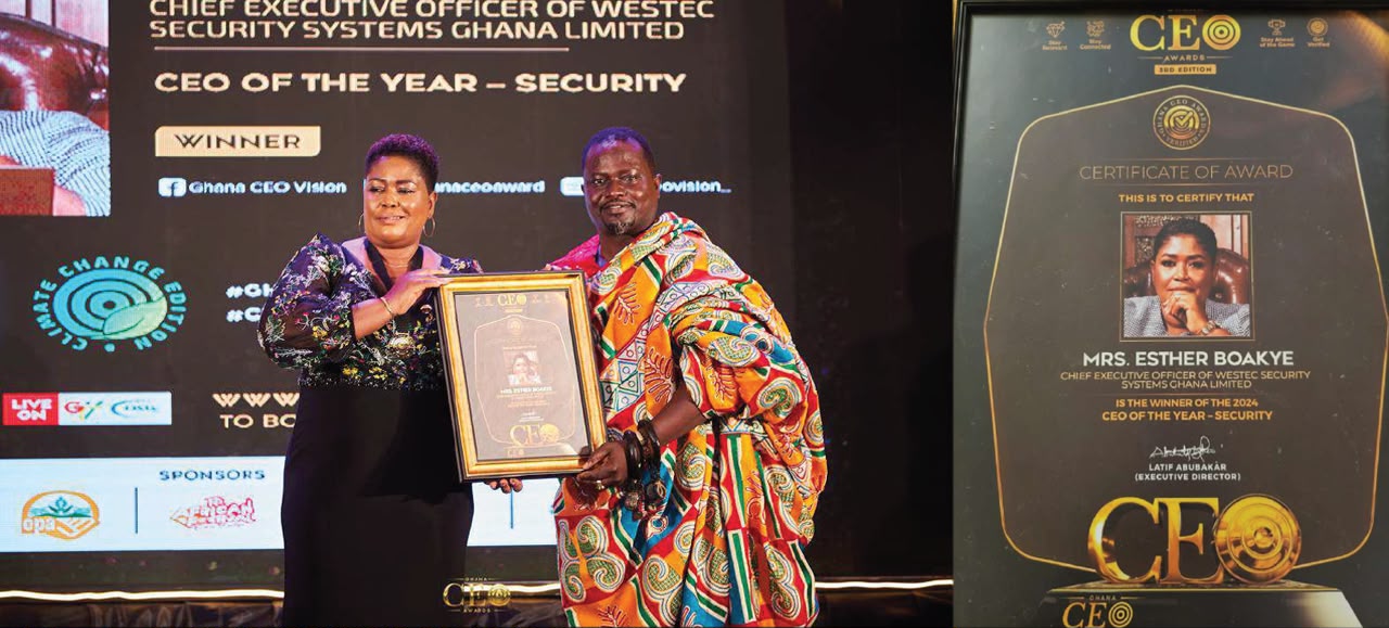 Mrs. Esther Afua Boakye receiving the Most Outstanding CEO 2024 award